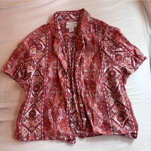 Red Patterned Button up Top
